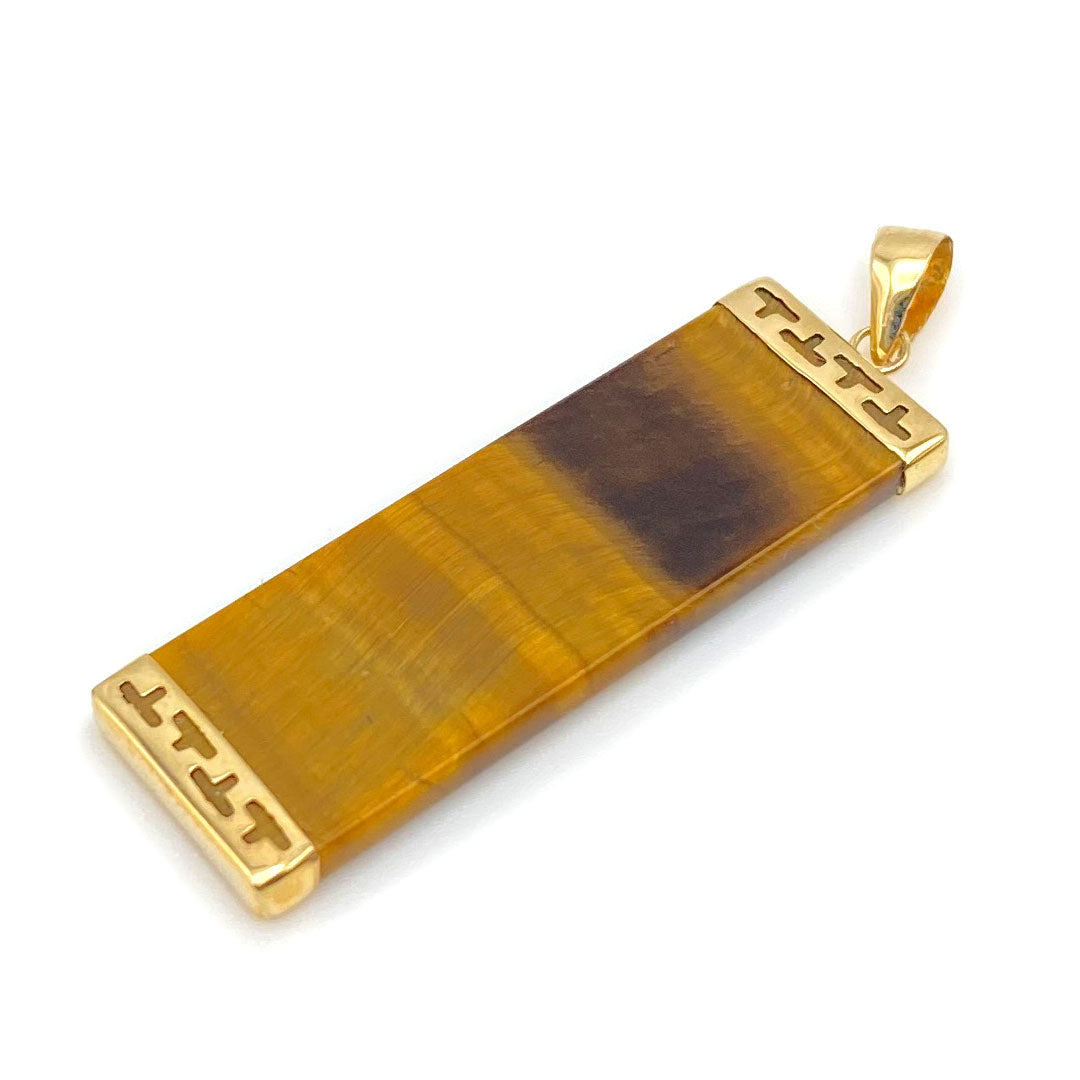 14k Rectangular Bar Pendant - Tiger Eye